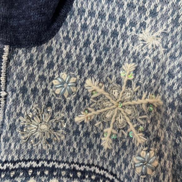 Stitches In Time vintage blue snowflake zip sweater XL embroidered winter - Picture 5 of 8